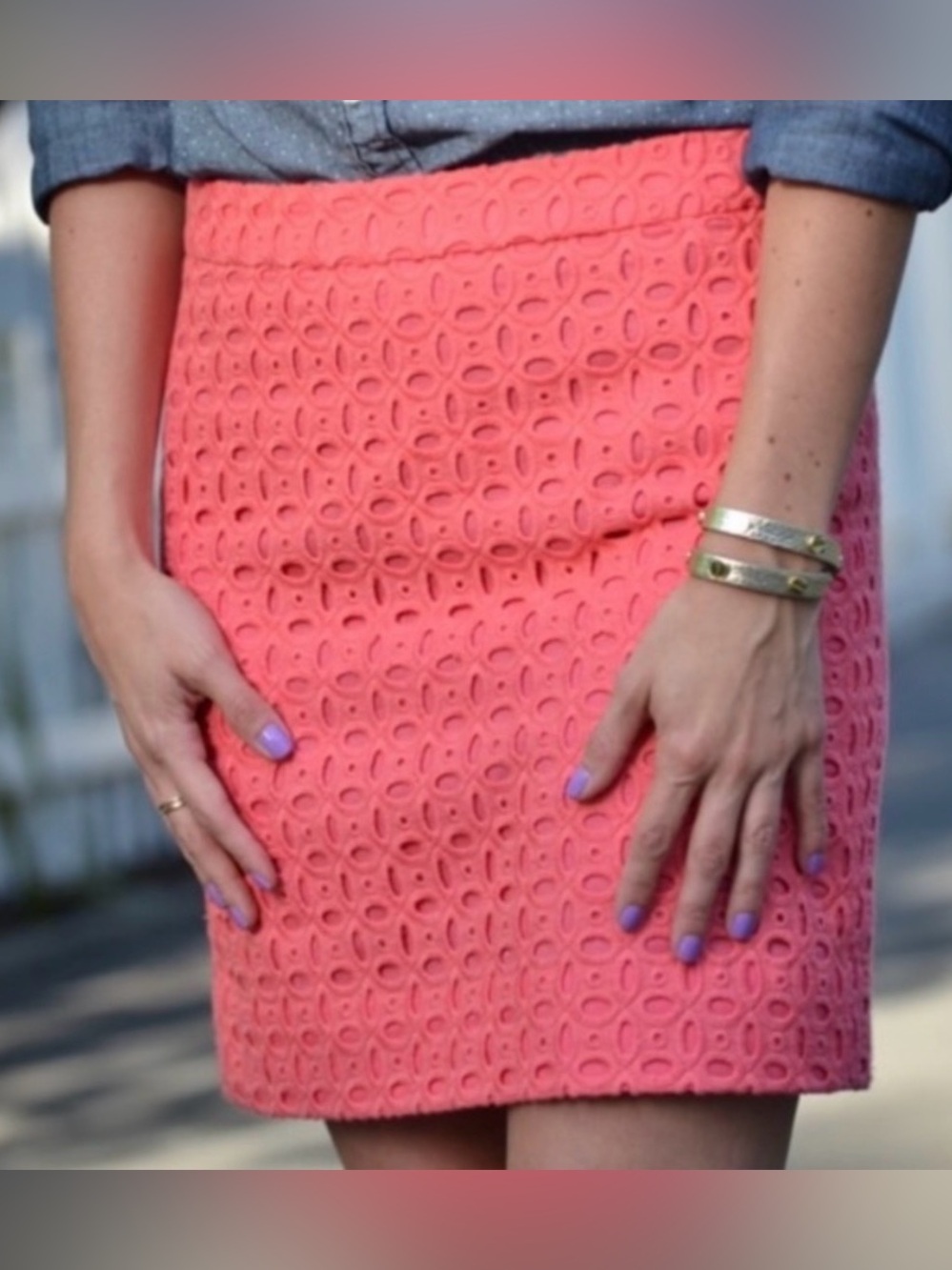 J. Crew Coral Cotton A-line Eyelet Skirt